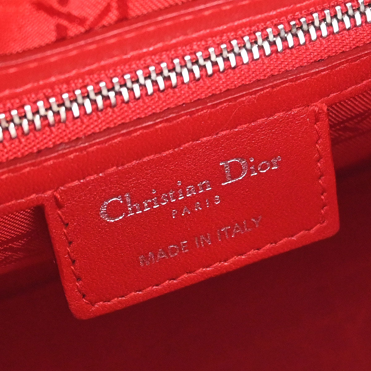 Christian Dior Red Lambskin Medium Lady Dior Cannage 2way Shoulder Handbag