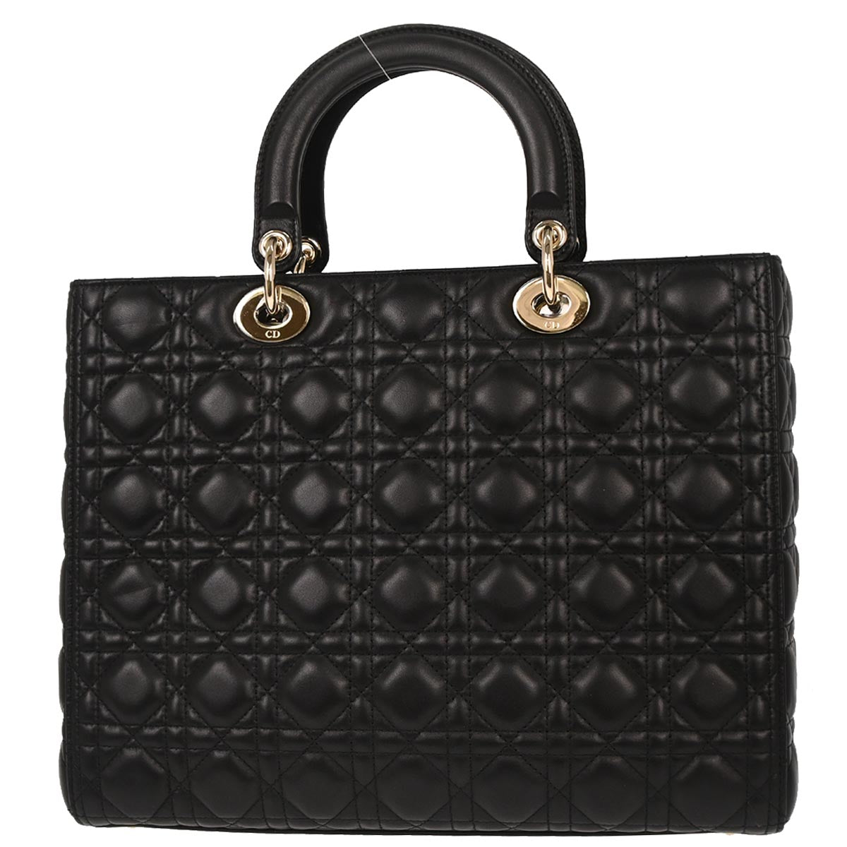 Christian Dior Black Lambskin Large Lady Dior Cannage Handbag