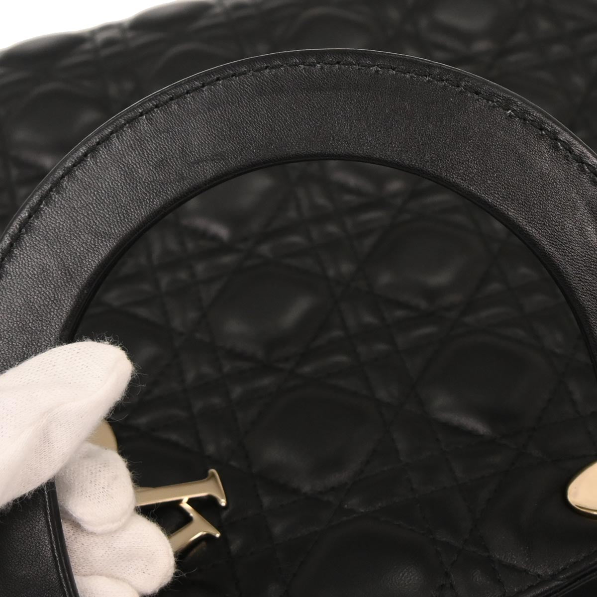 Christian Dior Black Lambskin Large Lady Dior Cannage Handbag