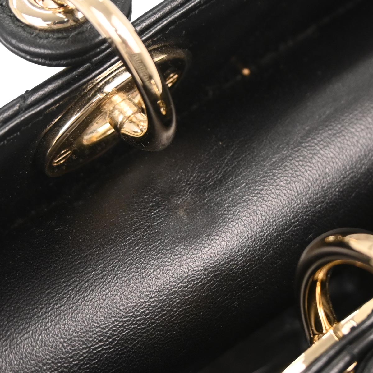 Christian Dior Black Lambskin Large Lady Dior Cannage Handbag