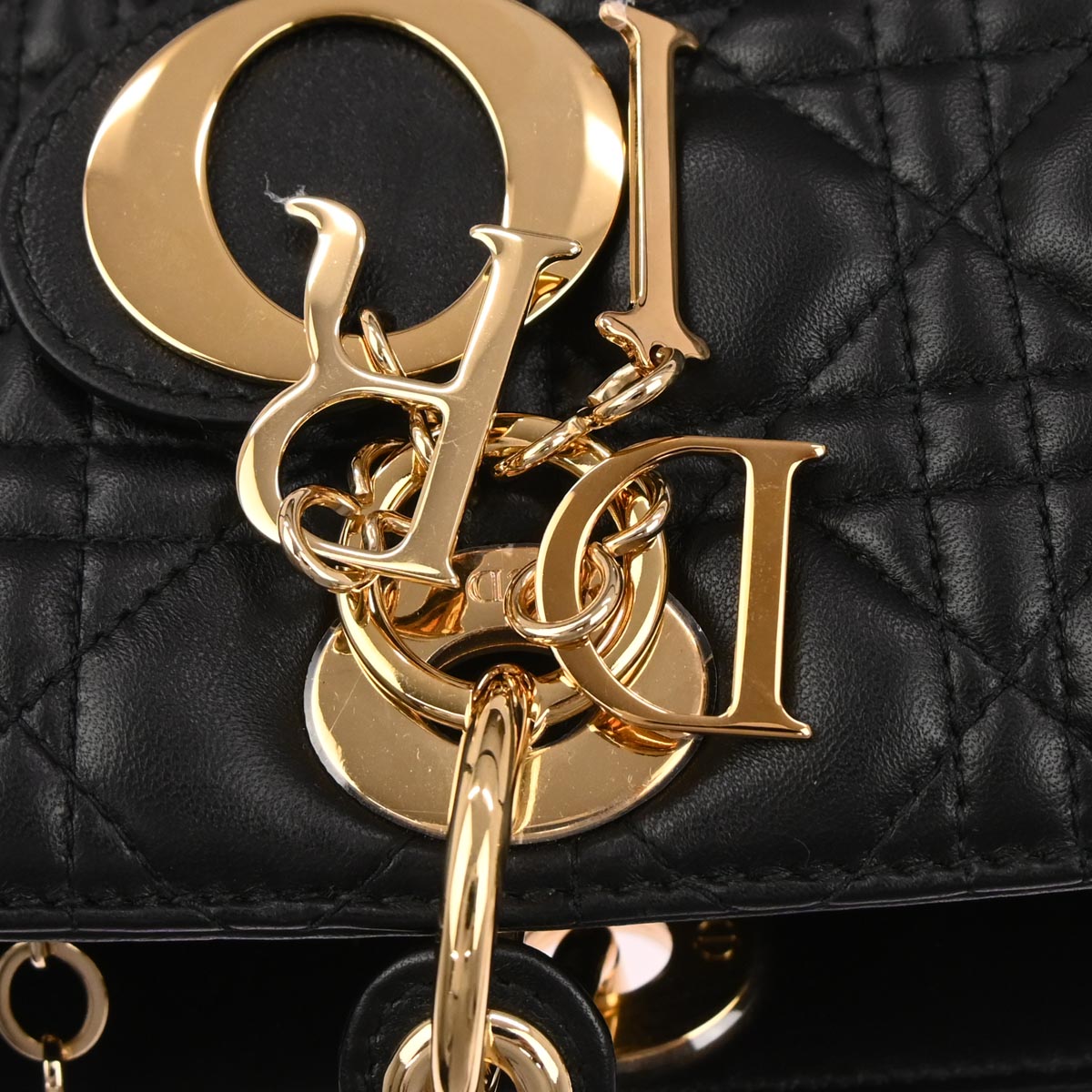 Christian Dior Black Lambskin Large Lady Dior Cannage 2way Shoulder Handbag