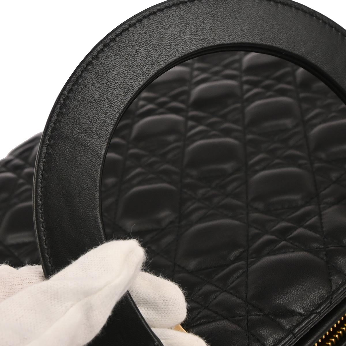 Christian Dior Black Lambskin Large Lady Dior Cannage 2way Shoulder Handbag