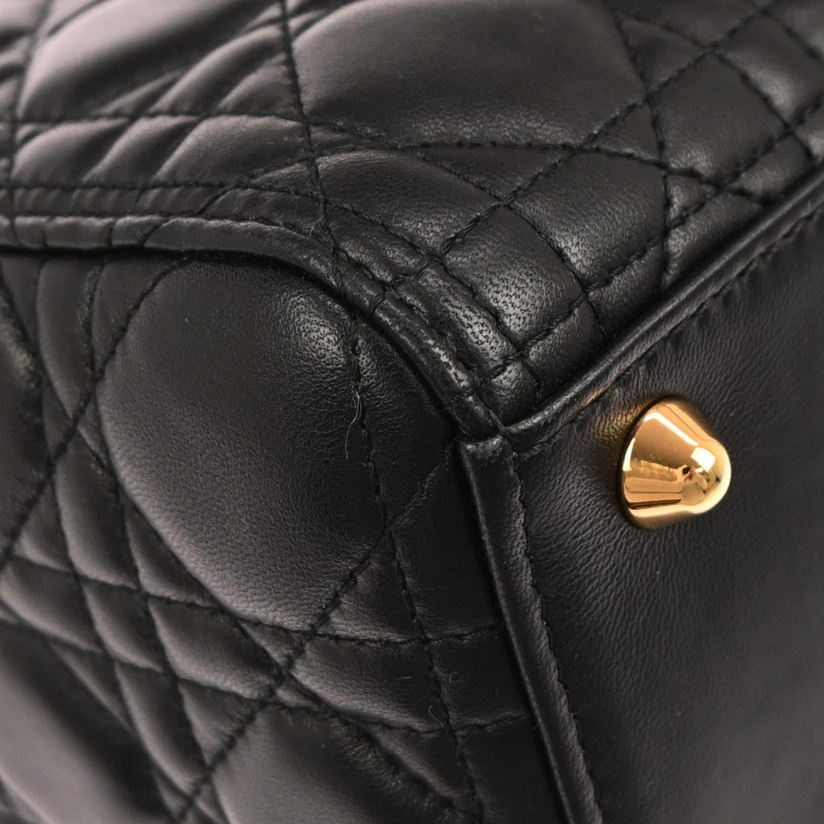 Christian Dior Black Lambskin Large Lady Dior Cannage 2way Shoulder Handbag