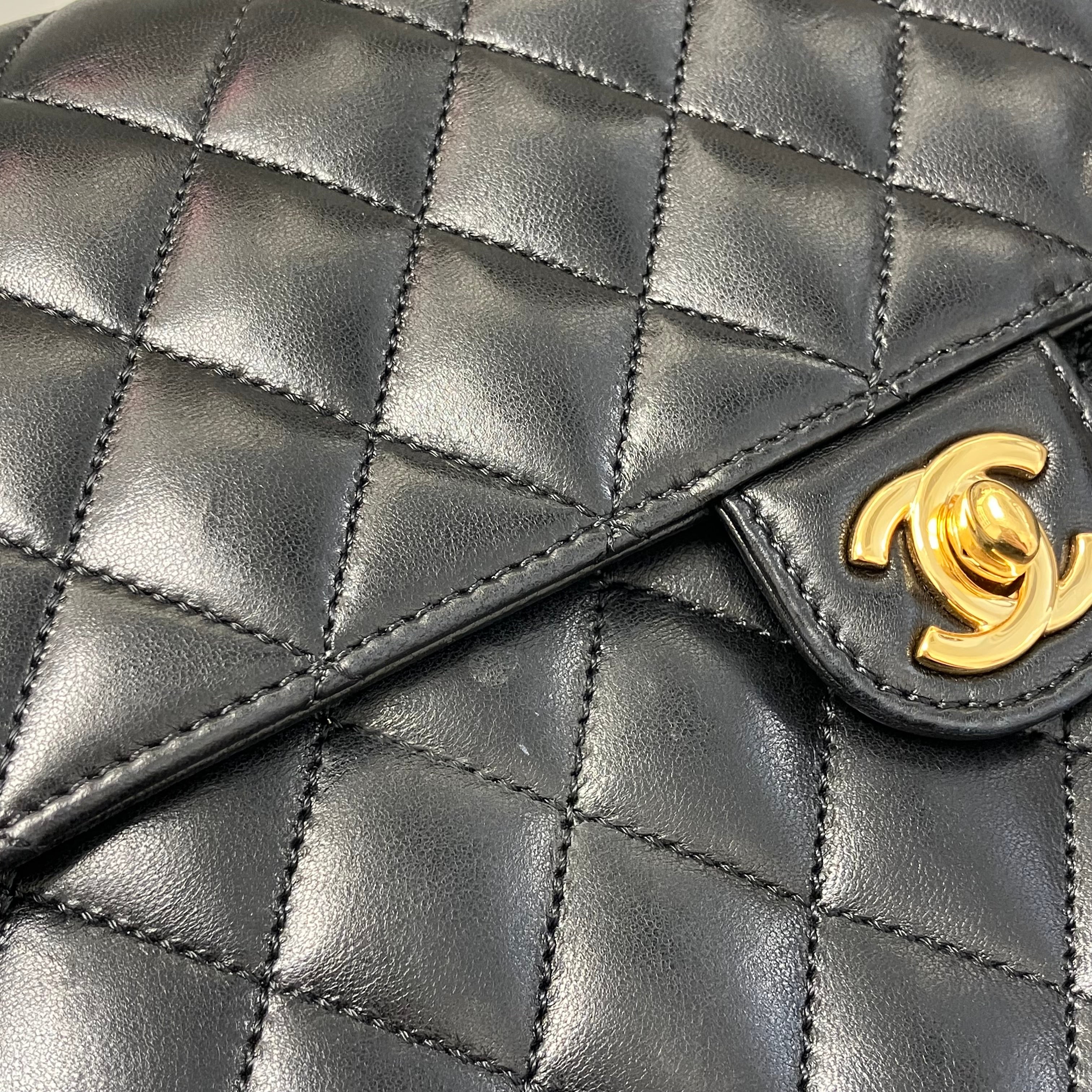 Chanel 2010-2011 Black Lambskin Turnlock Medium Half Flap Shoulder Bag