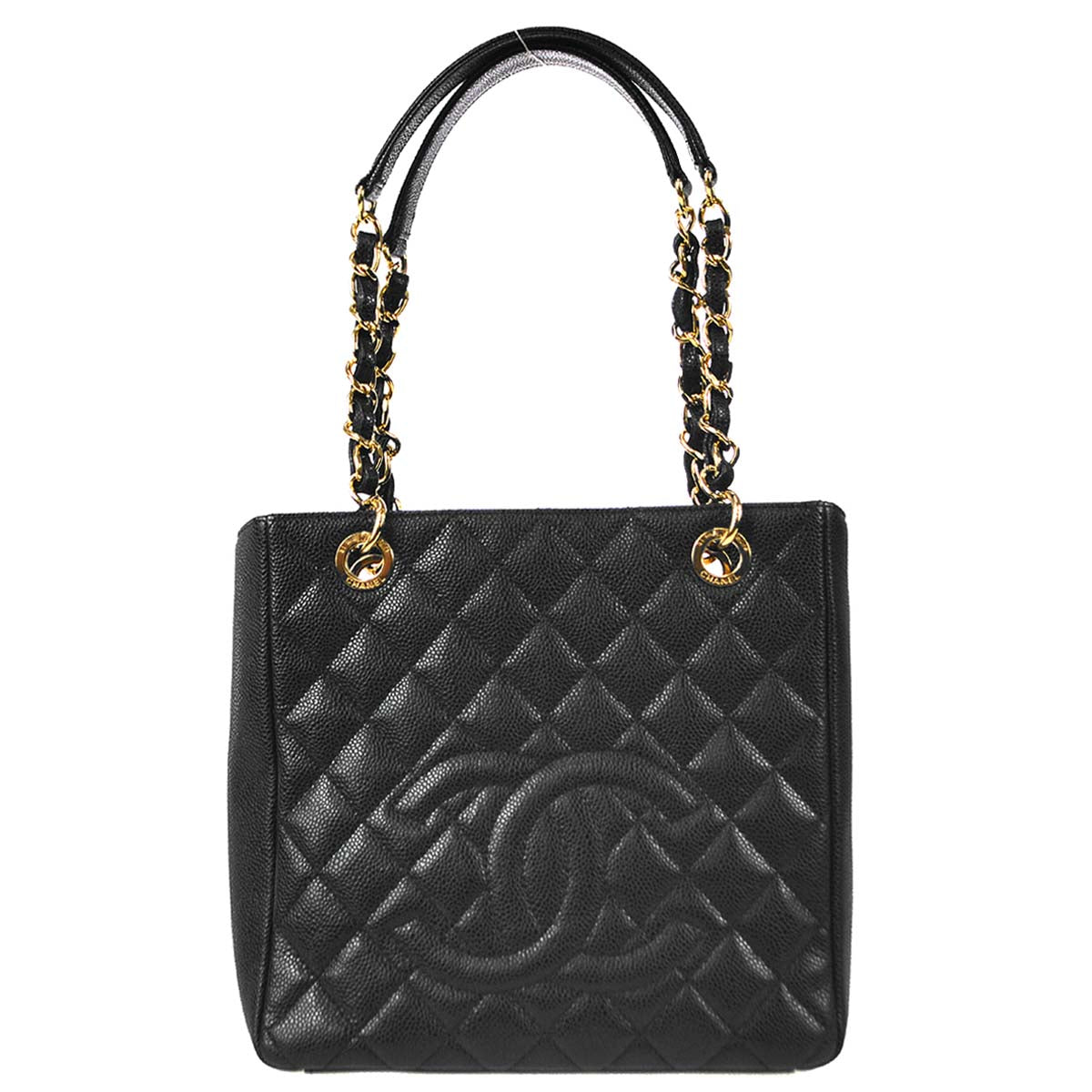 Chanel 2011 Black Caviar Petite Shopping Tote PST Chain Handbag