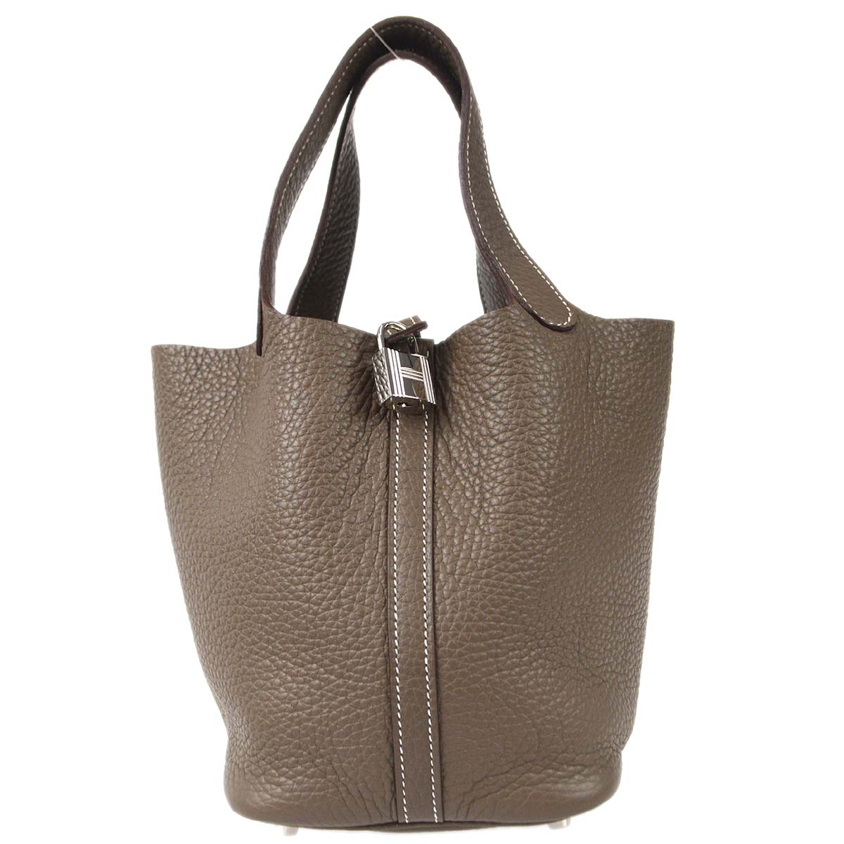 Hermes 2012 Picotin Lock PM Handbag Purse Etoupe Gray Taurillon Clemence