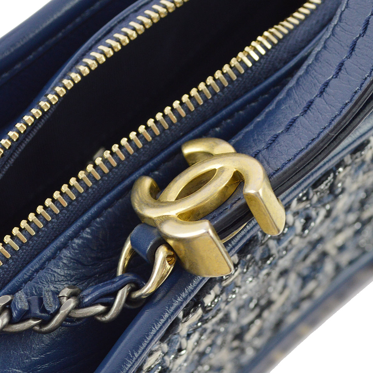 Chanel 2018 Blue Tweed Calfskin Gabrielle Shoulder Bag