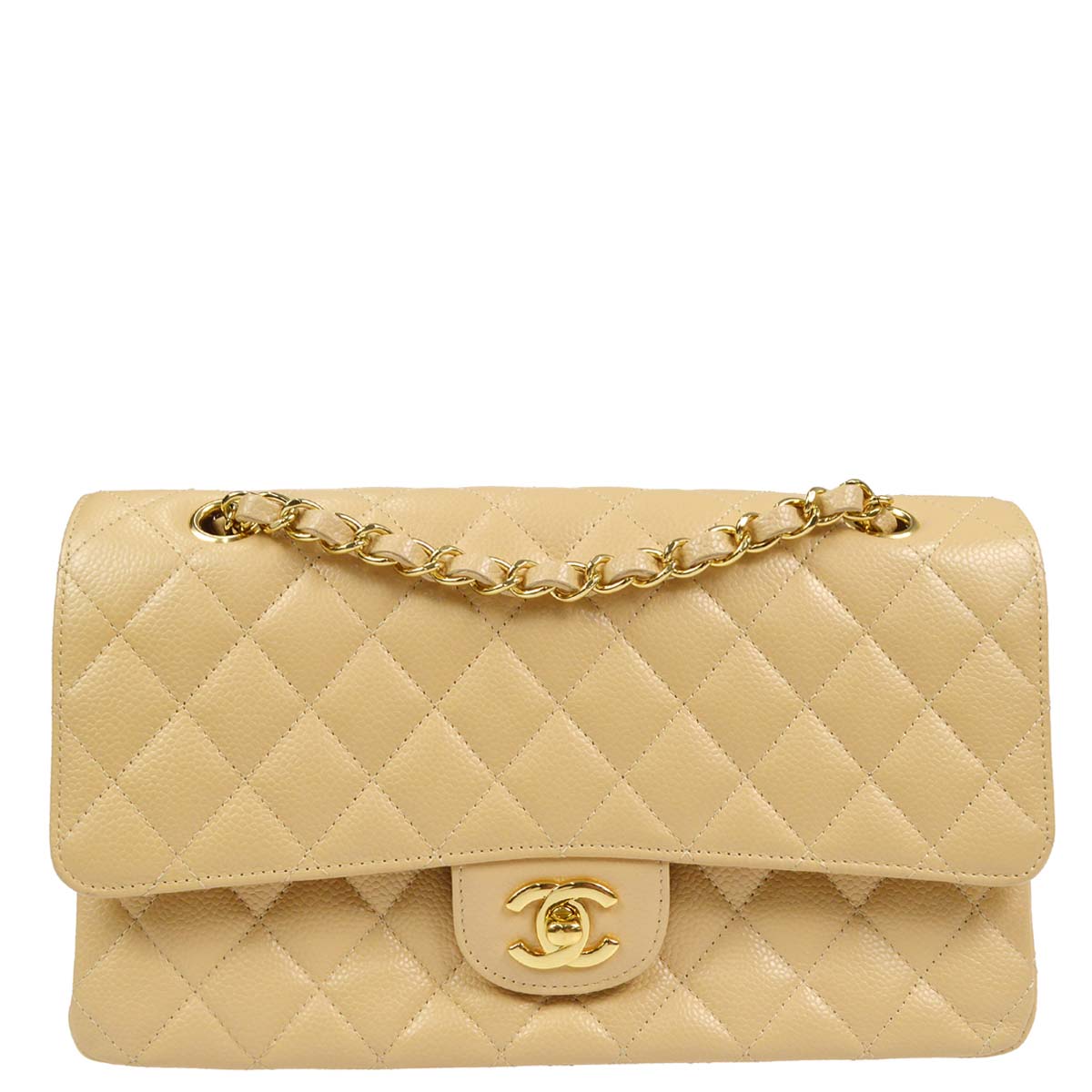 Chanel 2012-2013 Beige Caviar Medium Classic Double Flap Bag