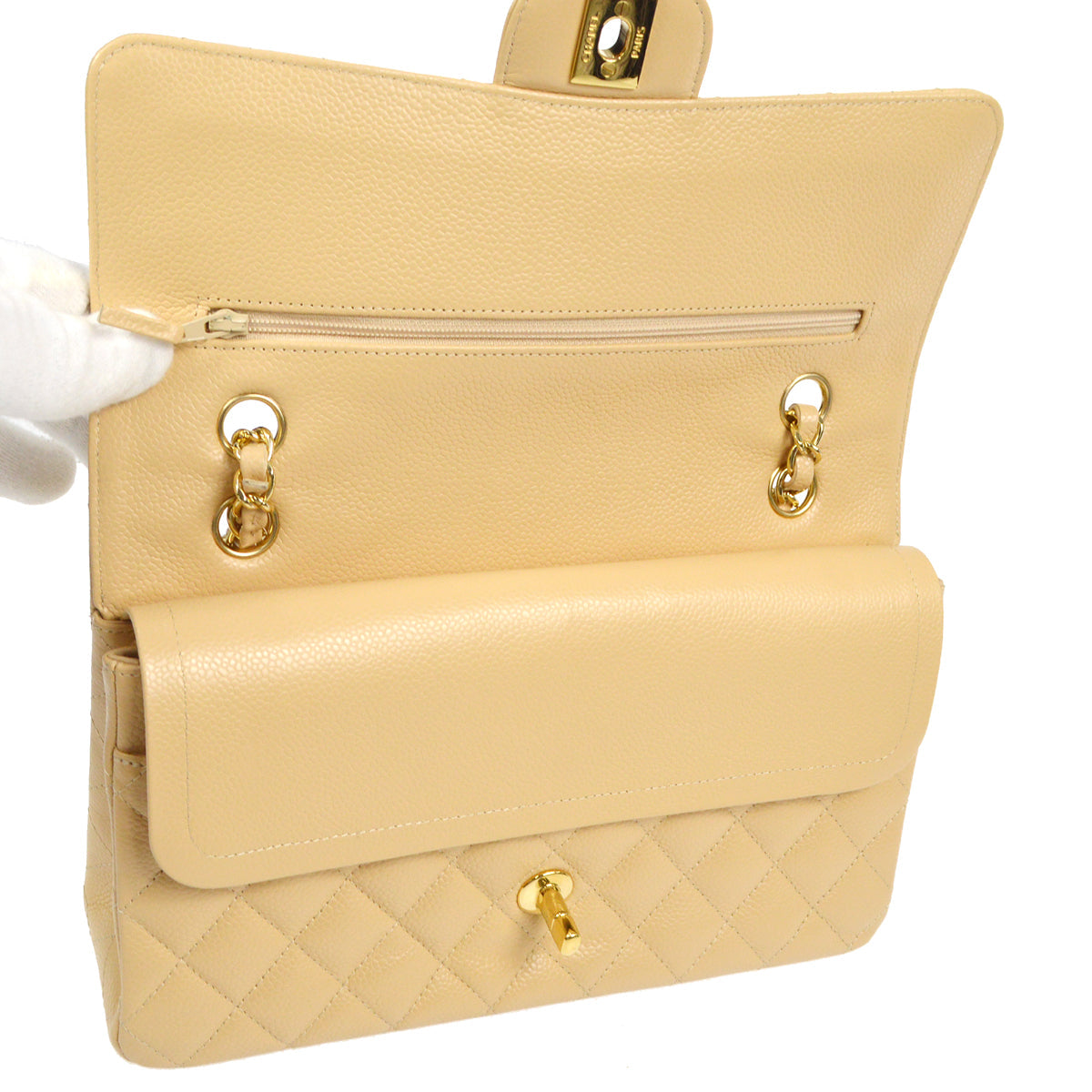 Chanel 2012-2013 Beige Caviar Medium Classic Double Flap Bag