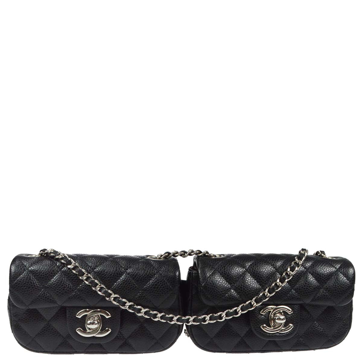 Chanel 2011 Black Caviar Twin Classic Flap Shoulder Bag