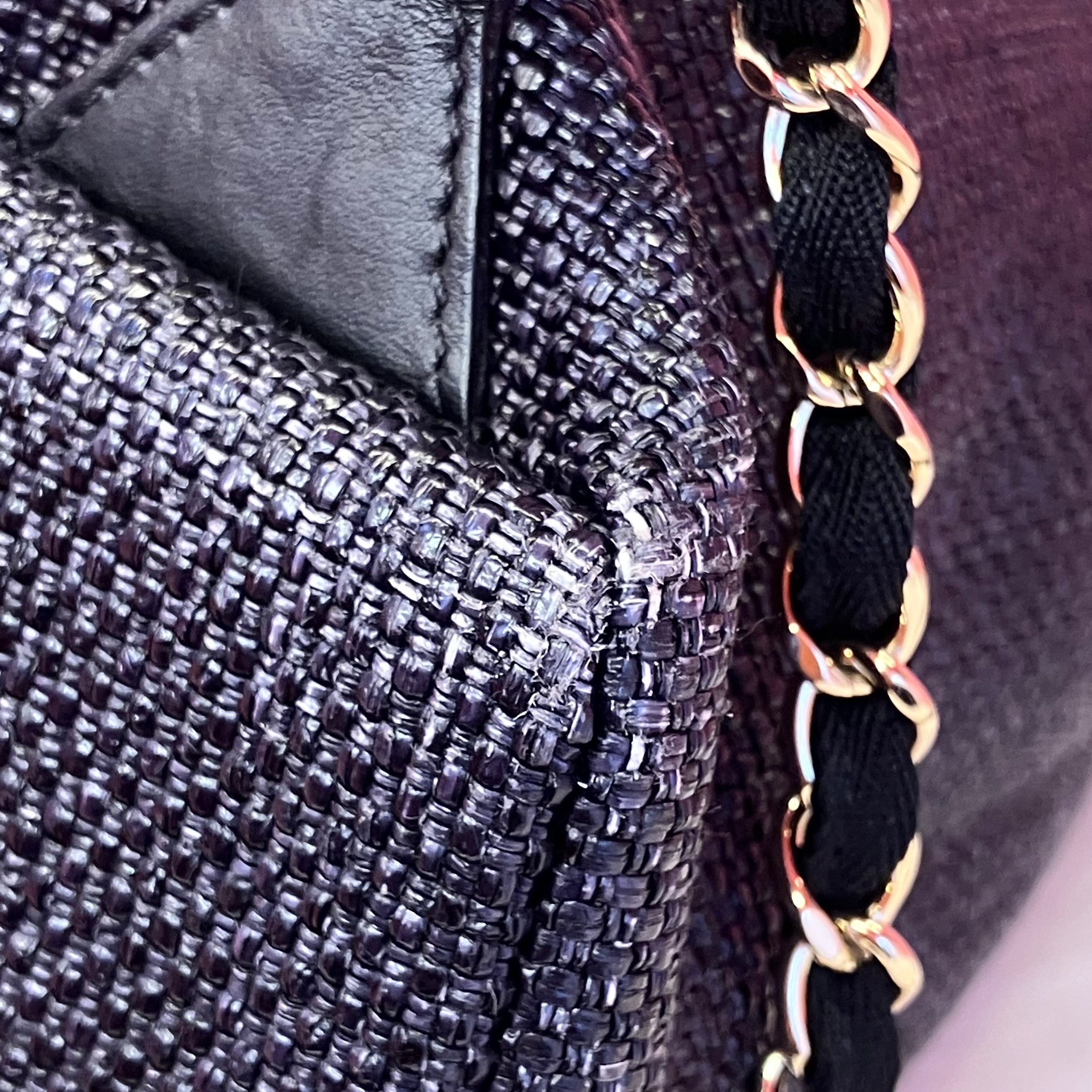 Chanel 2019 Black Straw Deauville Bucket Backpack