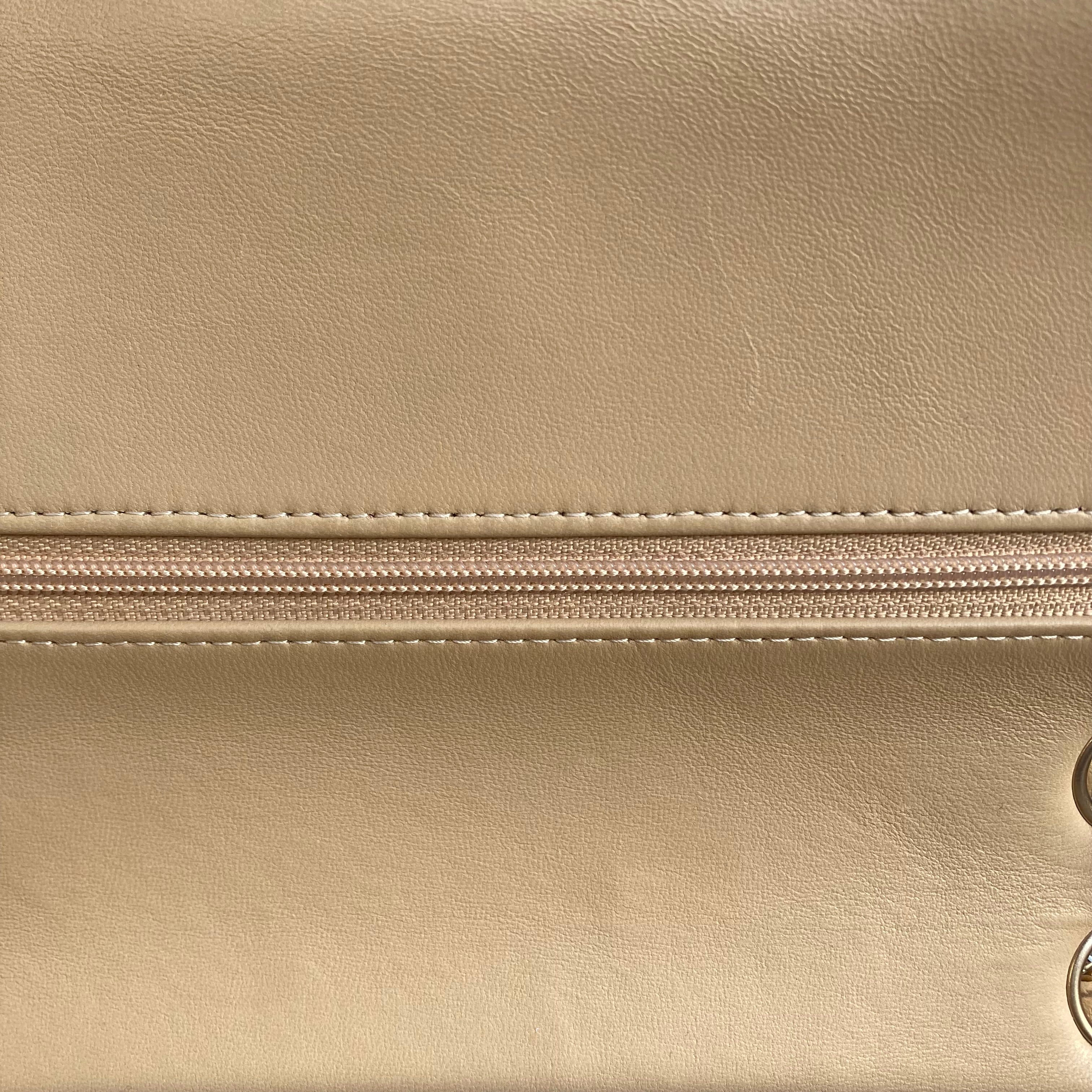 Chanel Beige Canvas Medium Classic Double Flap Shoulder Bag