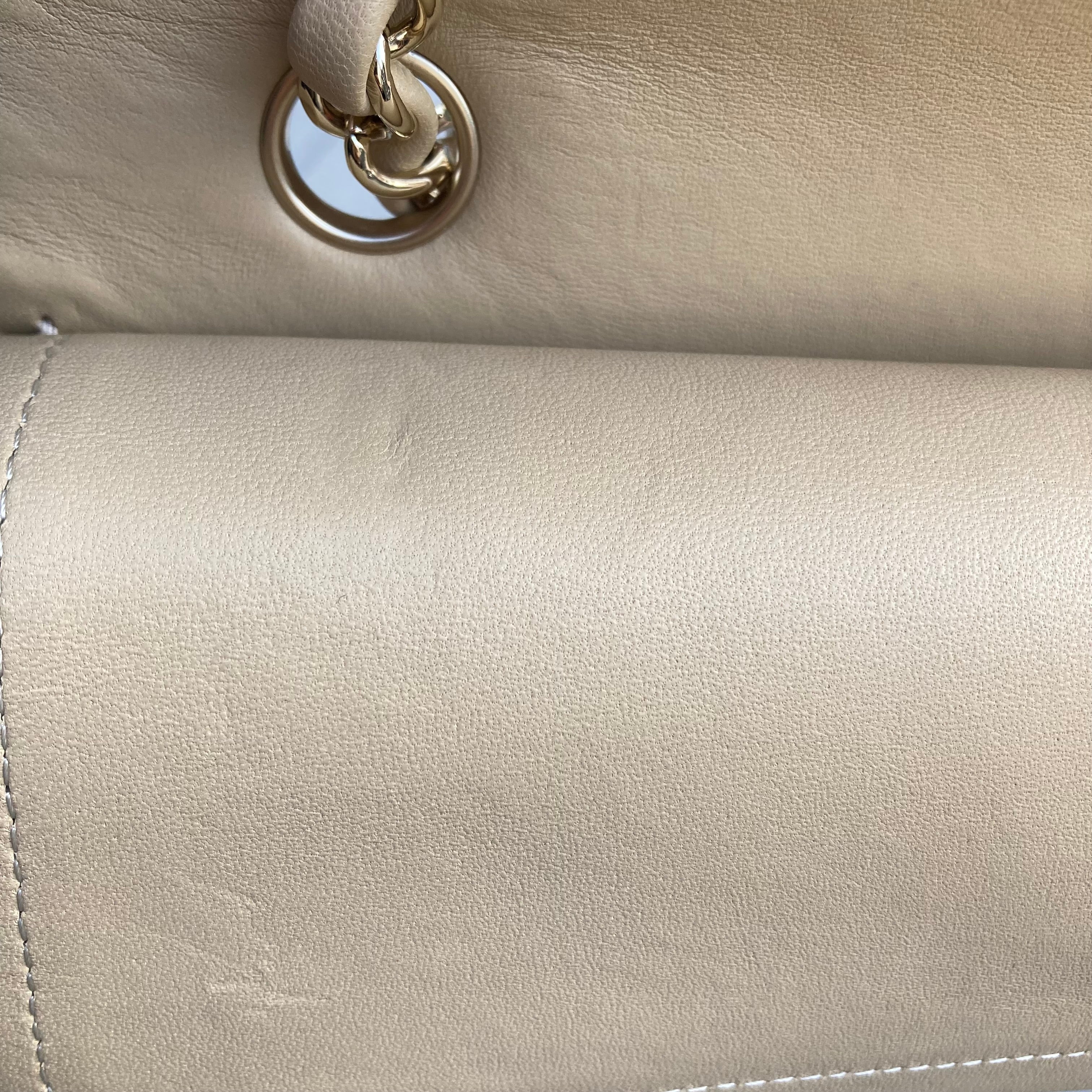 Chanel Beige Canvas Medium Classic Double Flap Shoulder Bag