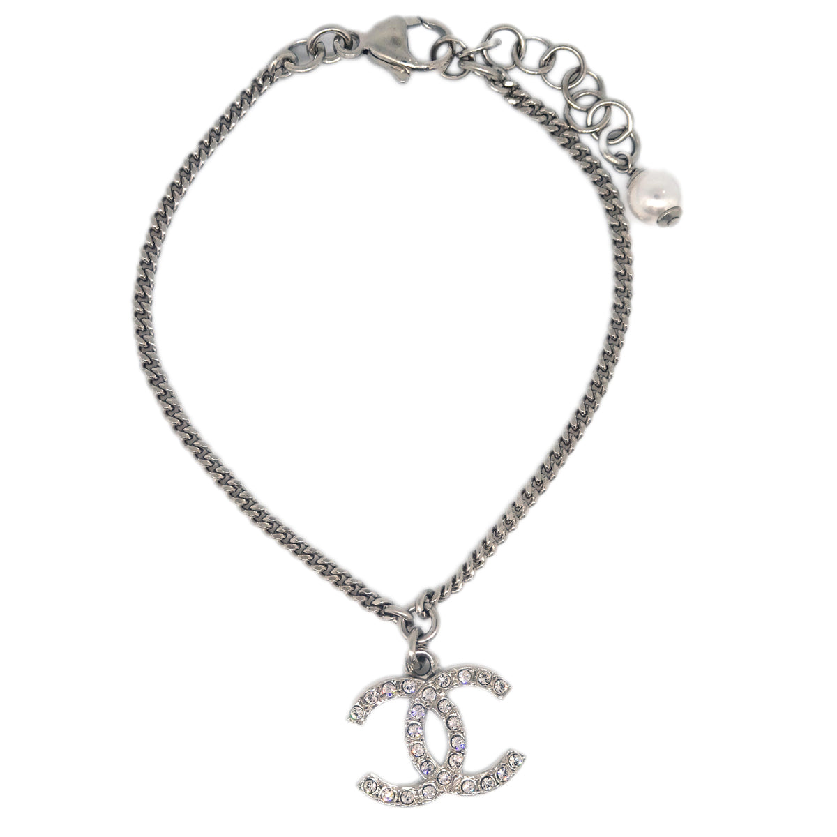 Chanel Silver CC Bracelet Rhinestone Artificial Pearl C22C