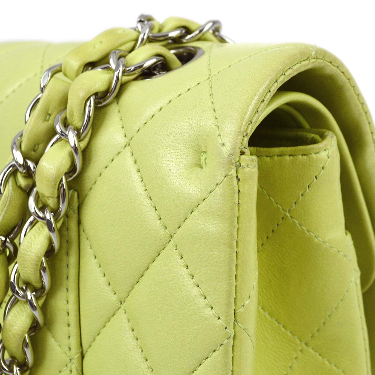 Chanel * 2011 Light Green Lambskin Medium Classic Double Flap Shoulder Bag