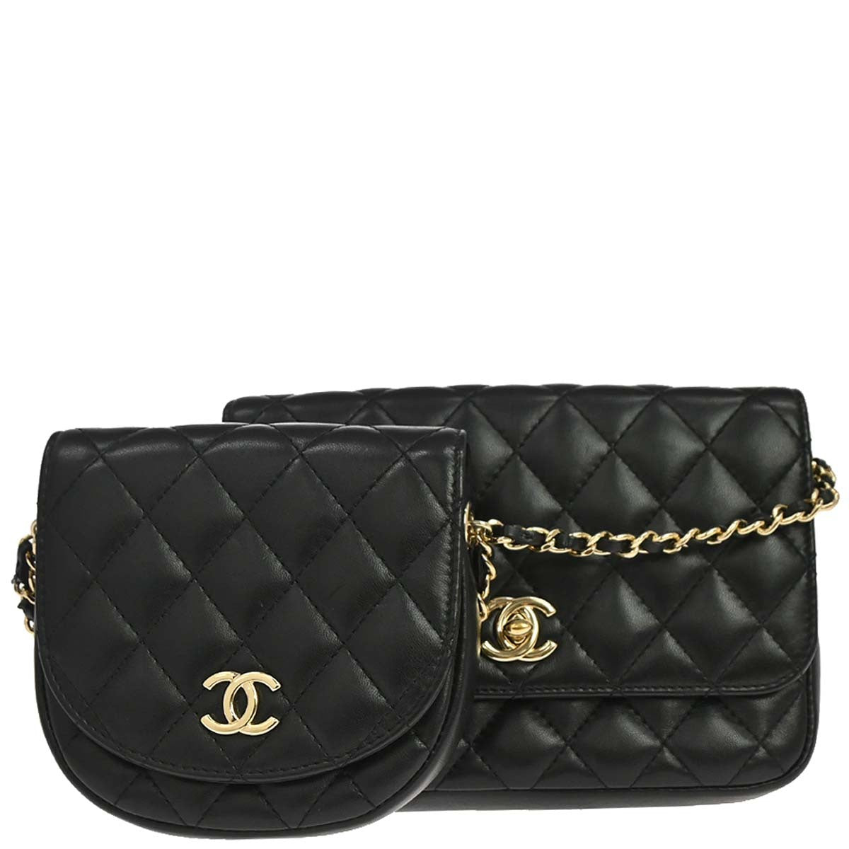 Chanel 2019 Black Lambskin Side Packs Shoulder Bag