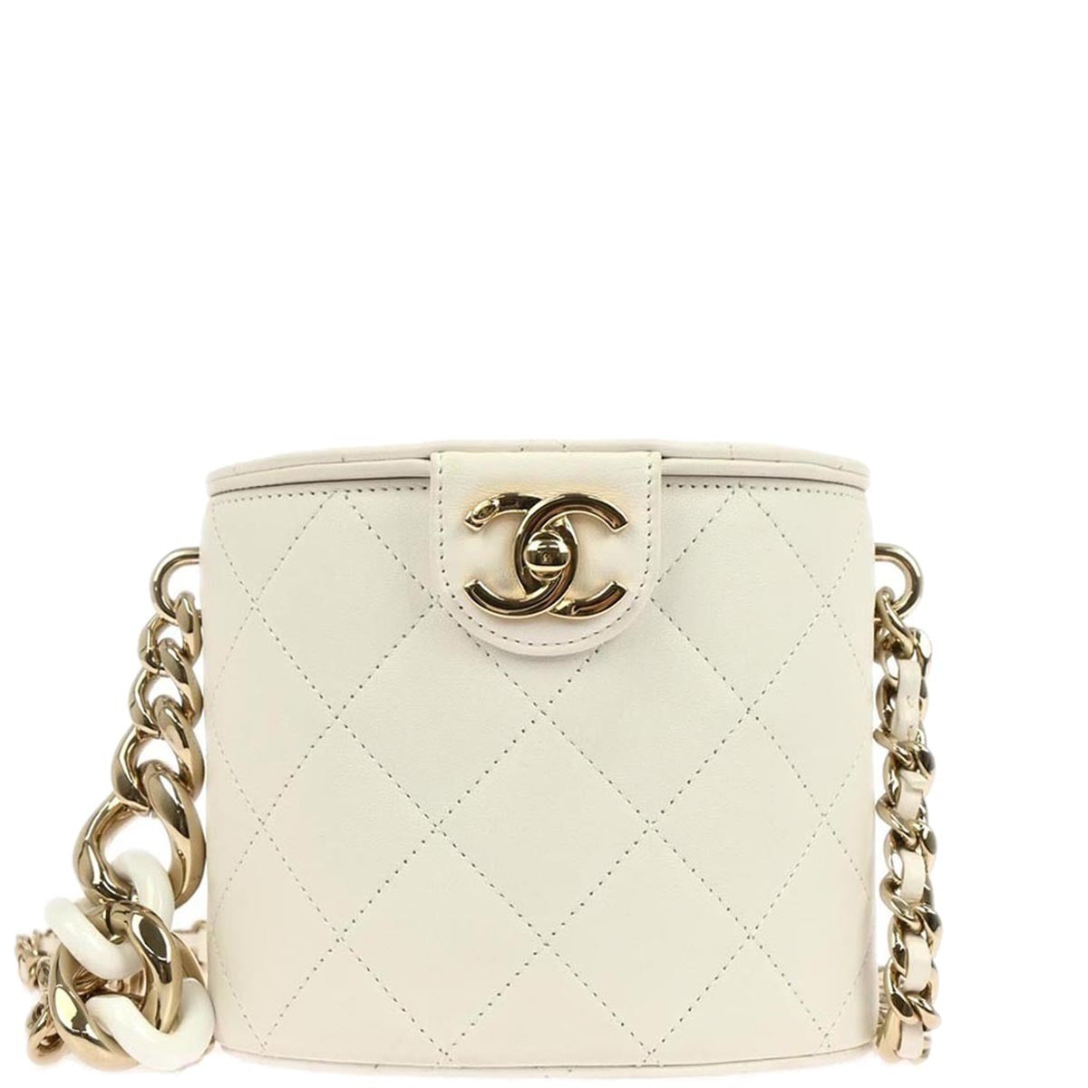 Chanel White Lambskin Vanity Shoulder Bag