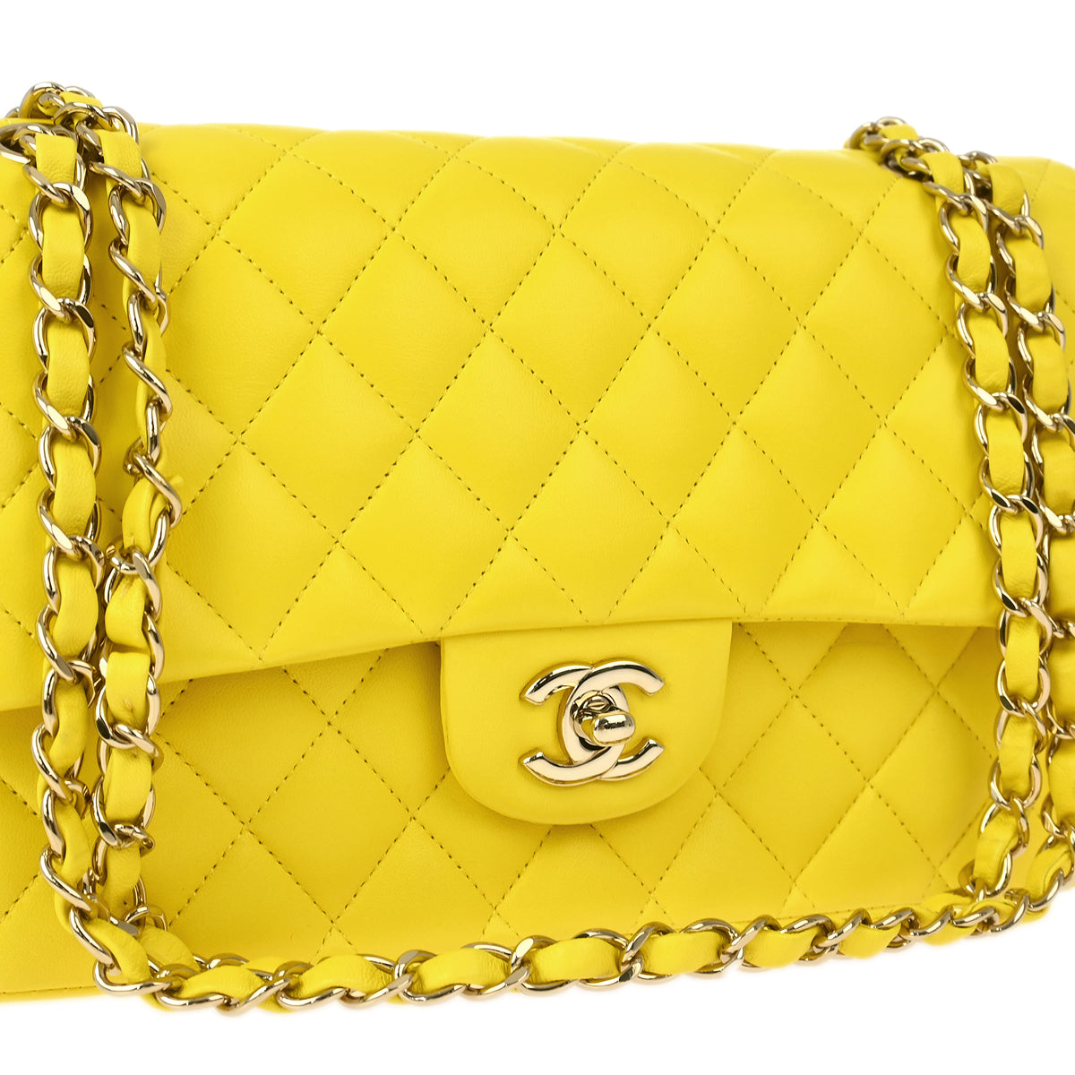 Chanel 2011 Yellow Lambskin Medium Classic Double Flap Shoulder Bag