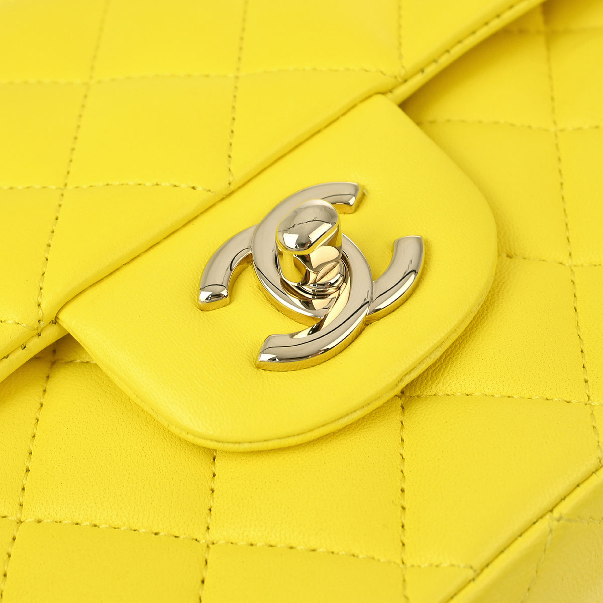 Chanel 2011 Yellow Lambskin Medium Classic Double Flap Shoulder Bag