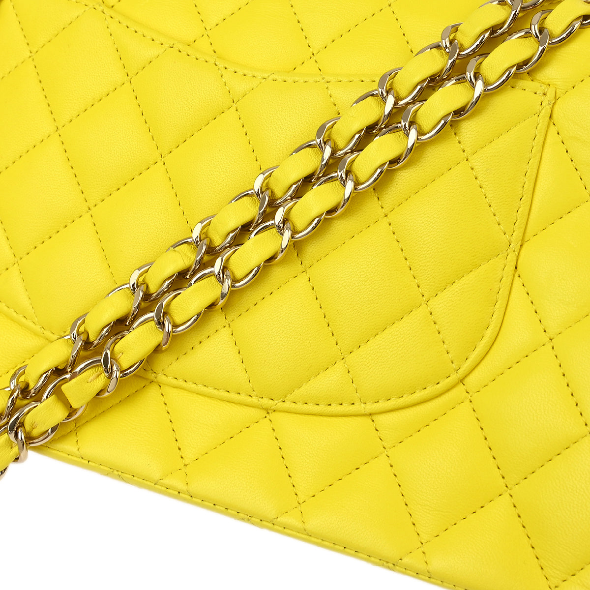 Chanel 2011 Yellow Lambskin Medium Classic Double Flap Shoulder Bag