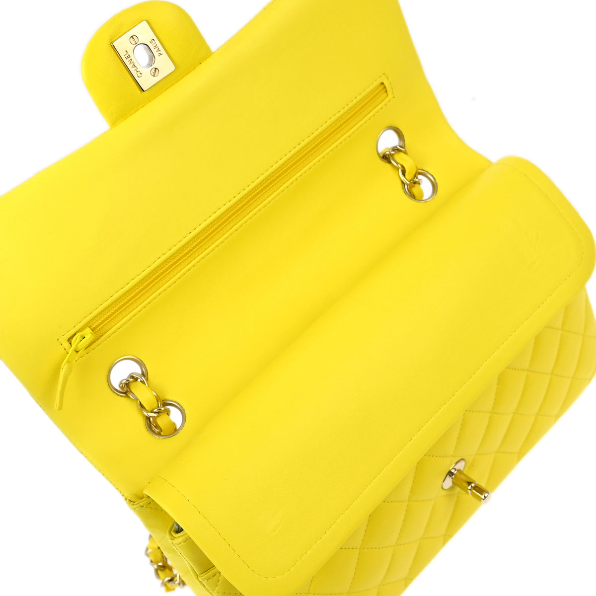 Chanel 2011 Yellow Lambskin Medium Classic Double Flap Shoulder Bag