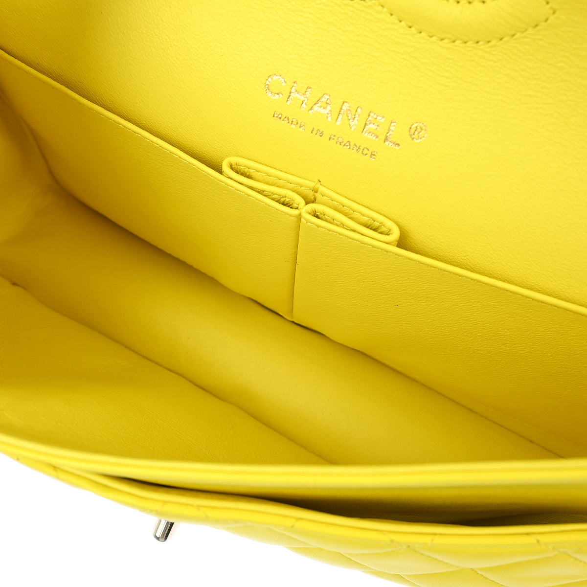 Chanel 2011 Yellow Lambskin Medium Classic Double Flap Shoulder Bag