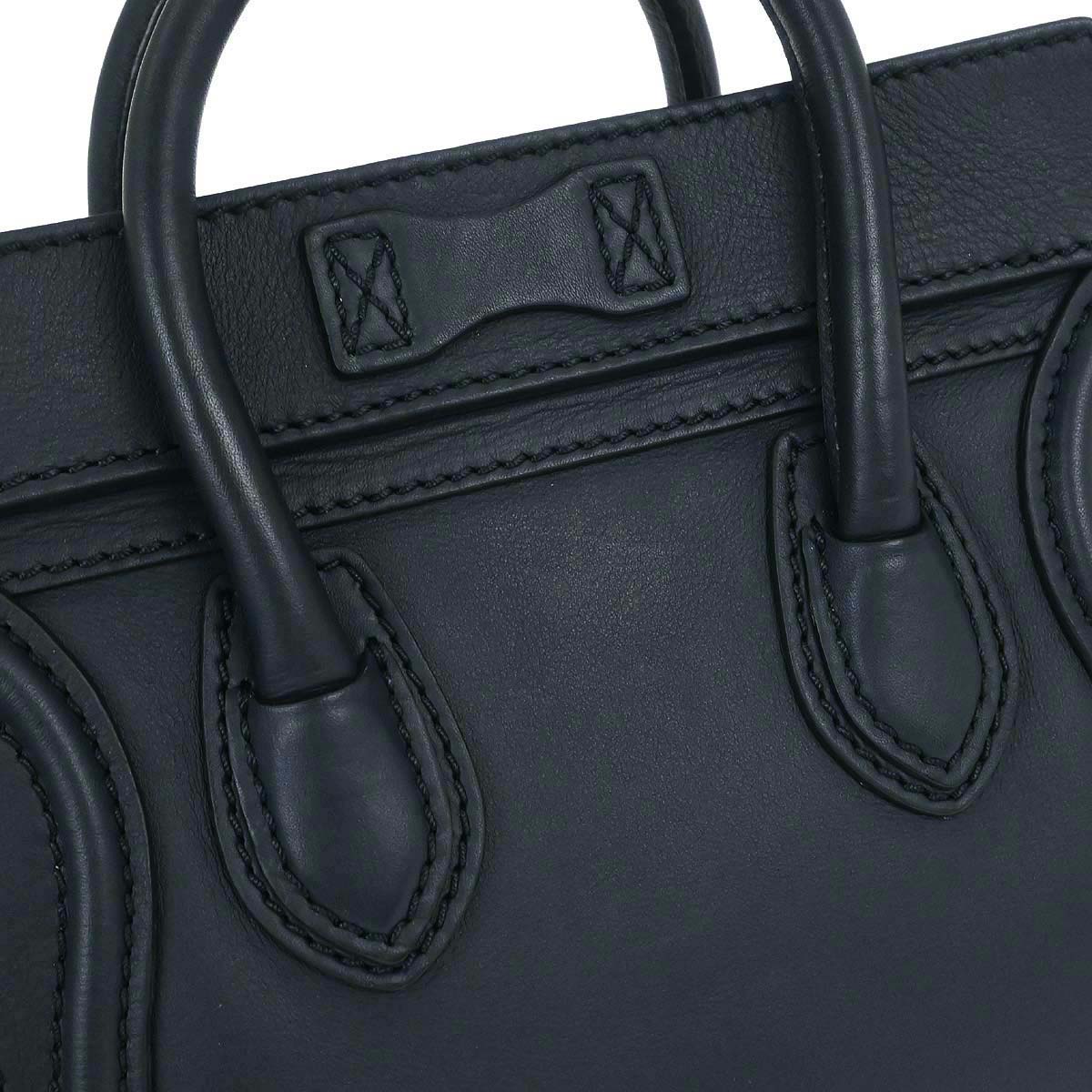 Celine Navy Leather Nano Luggage 2way Shoulder Tote Bag