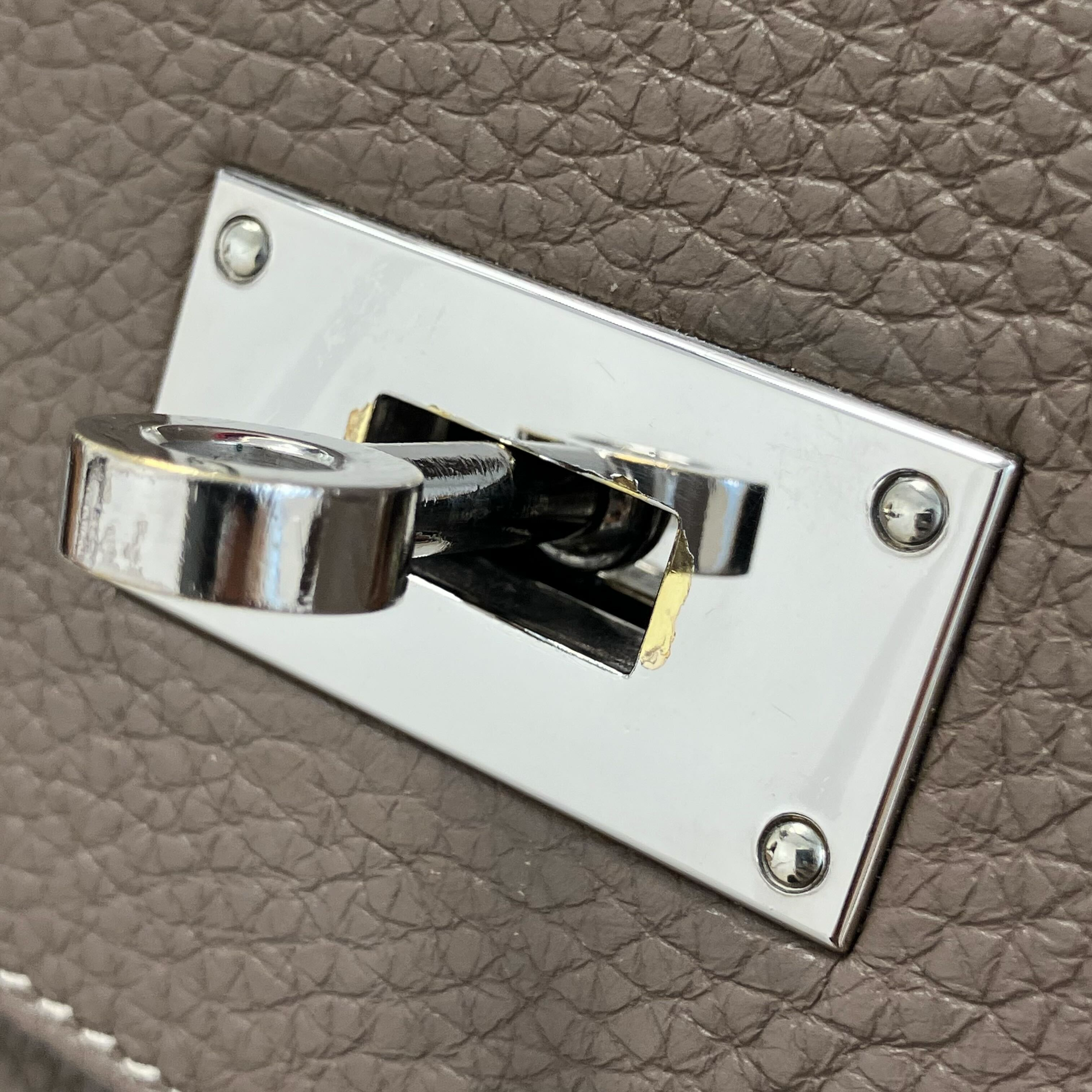 Hermes Etoupe Gray Togo Shoulder Kelly Handbag