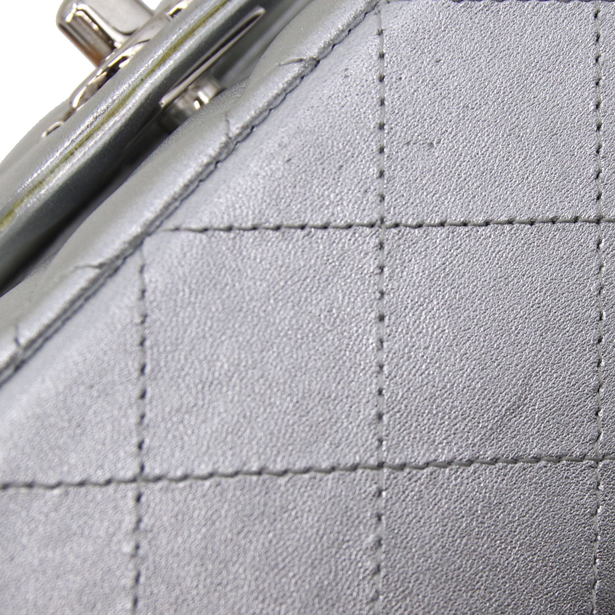 Chanel * 2010-2011 Silver Lambskin Medium Classic Double Flap Shoulder Bag