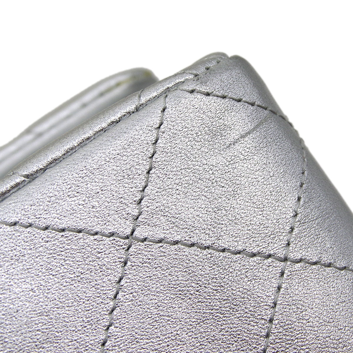 Chanel * 2010-2011 Silver Lambskin Medium Classic Double Flap Shoulder Bag