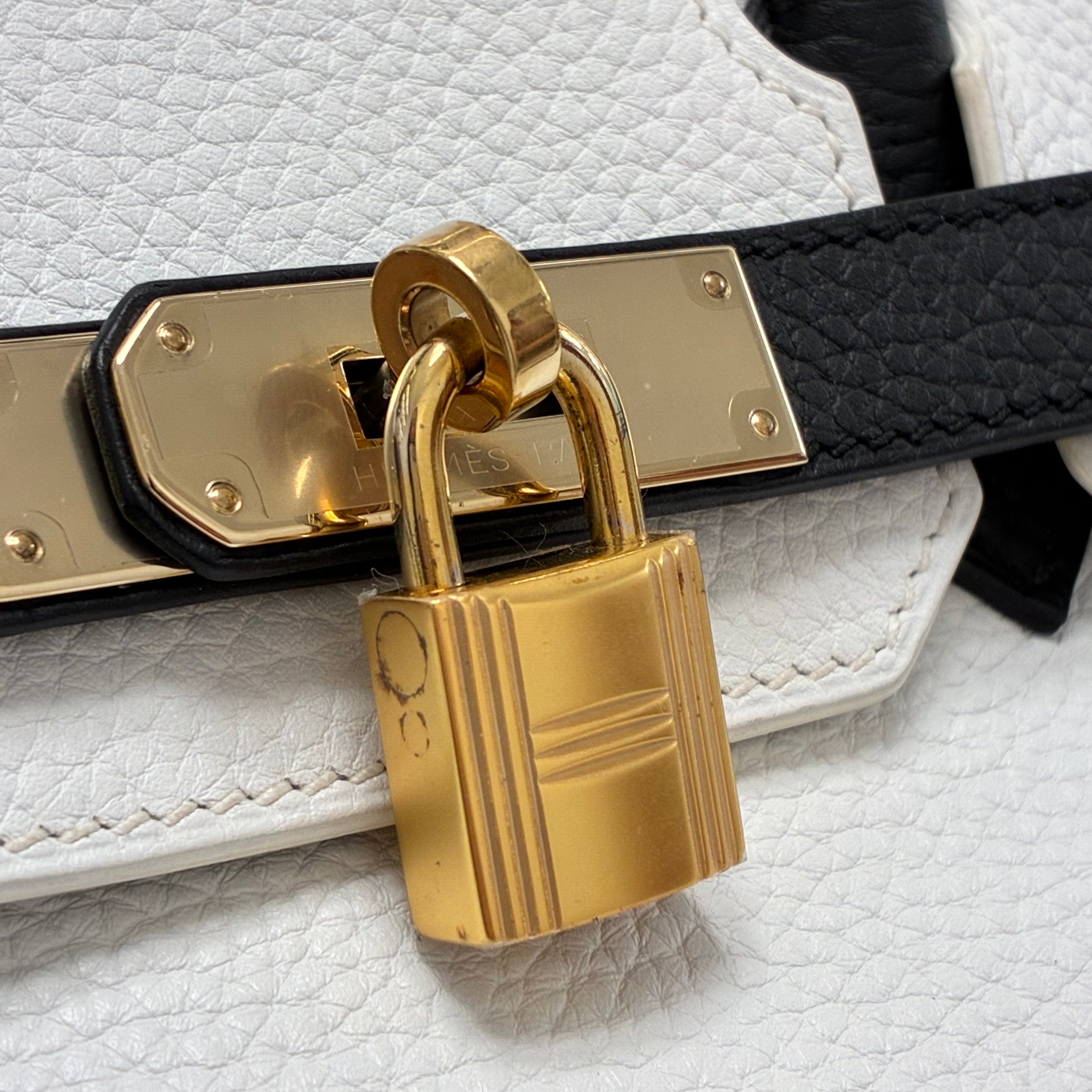 Hermes 2017 White Black Togo Birkin 30 Handbag