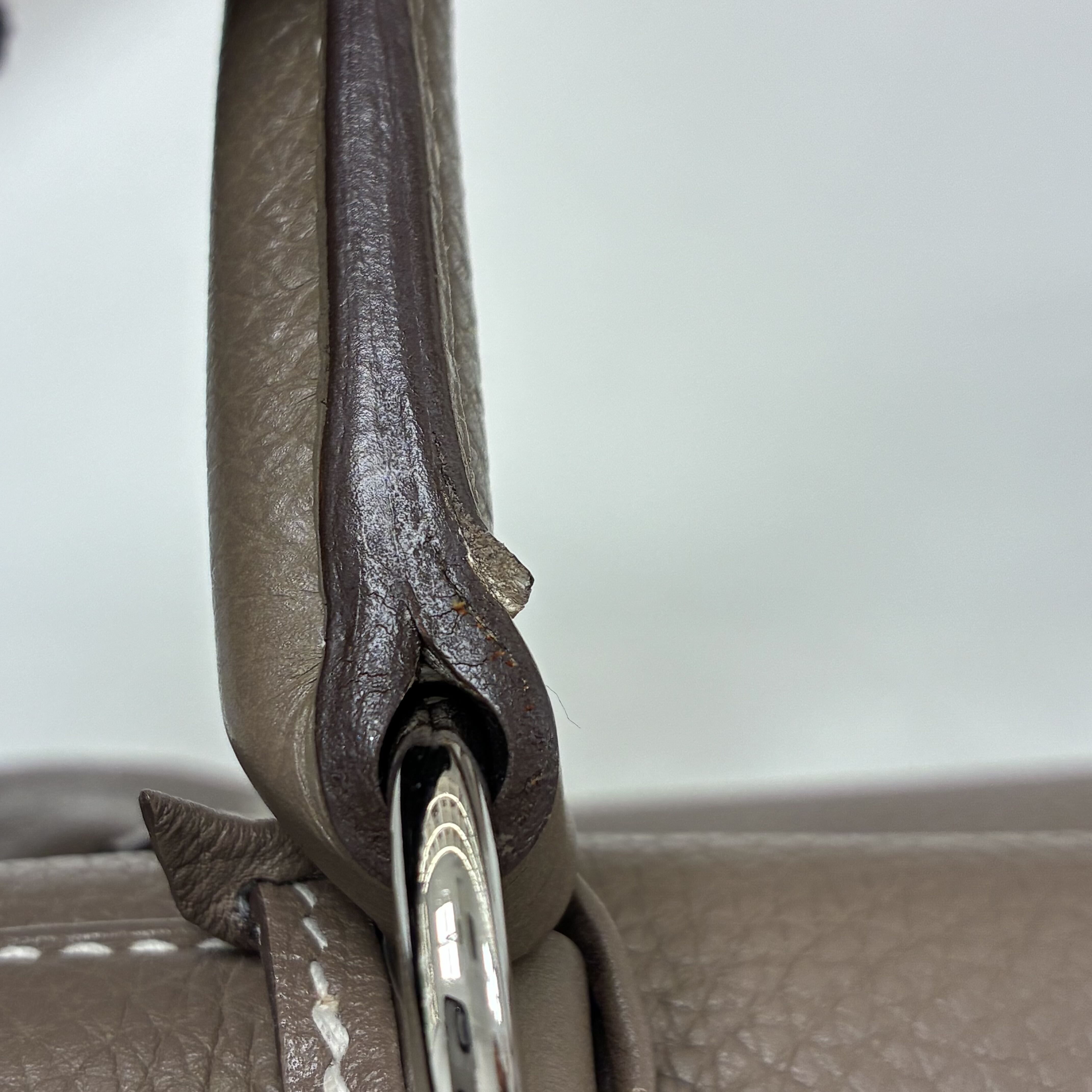 Hermes Etoupe Gray Togo Shoulder Kelly Handbag