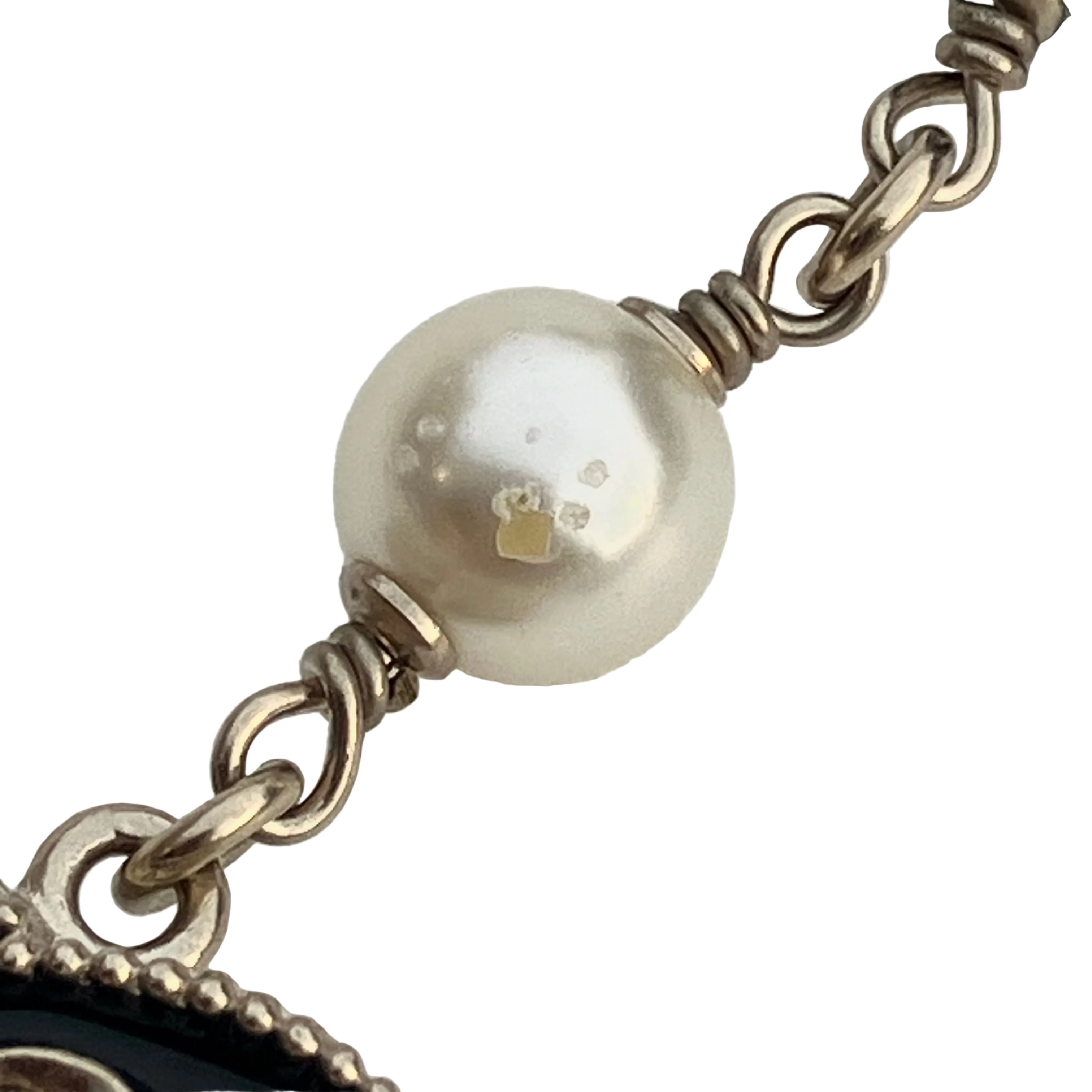 Chanel Long Chain Necklace CC Gold Black Costume Pearl B14V