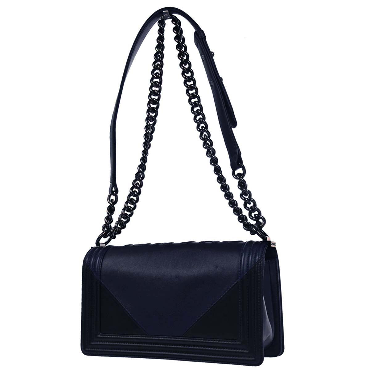 Boy Chanel Navy Black Lambskin Medium Shoulder Bag
