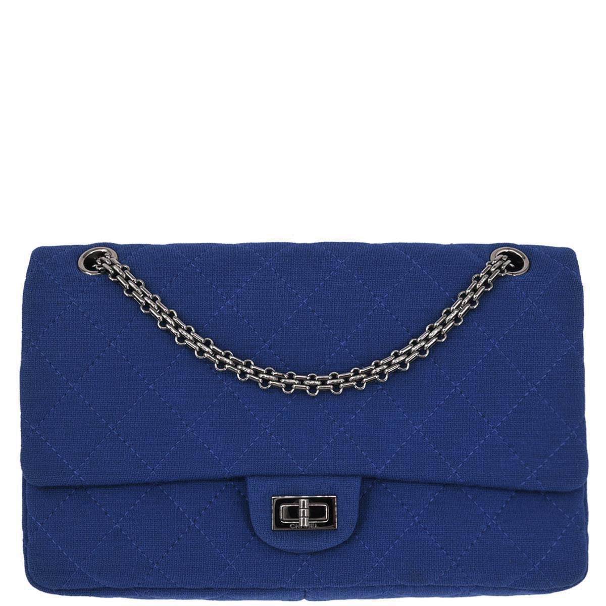 Chanel 2012-2013 Blue Cotton 2.55 Classic Flap Shoulder Bag