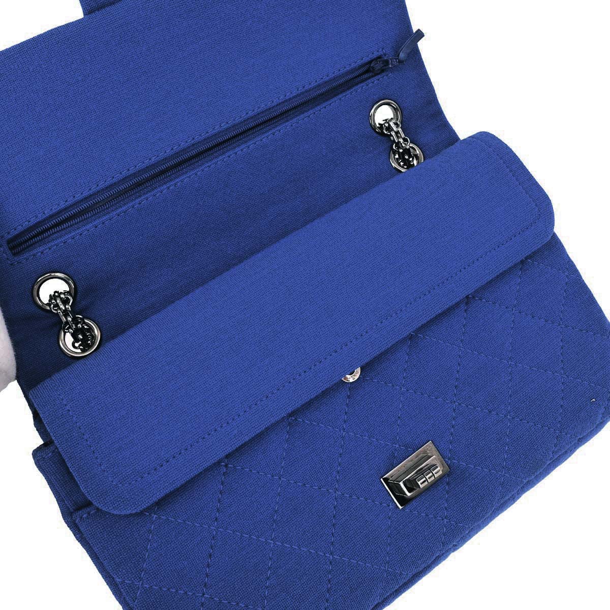 Chanel 2012-2013 Blue Cotton 2.55 Classic Flap Shoulder Bag