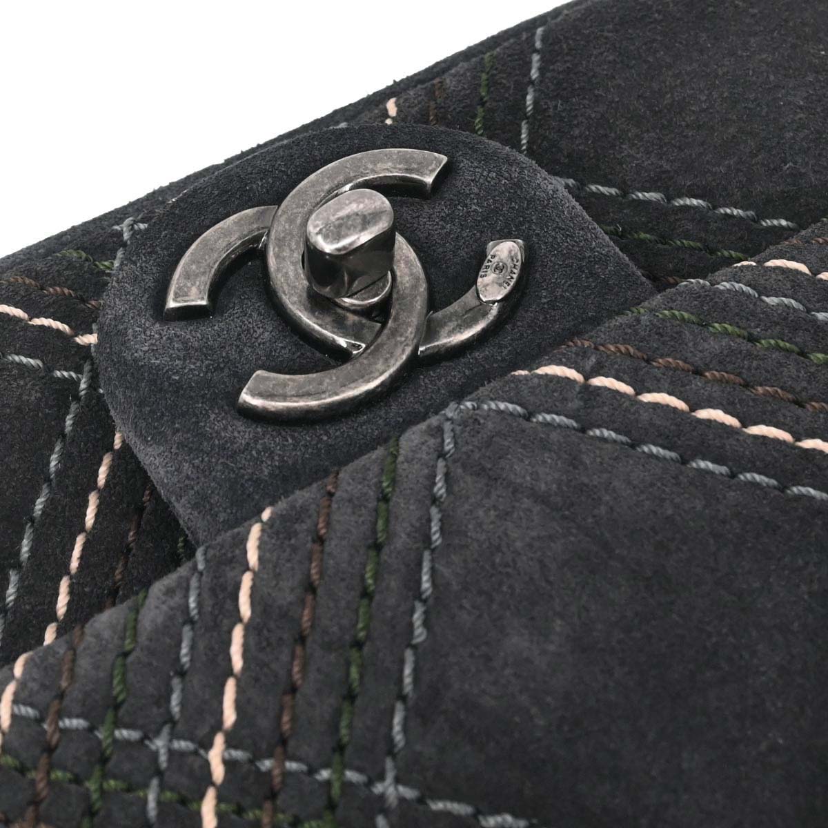 Chanel 2013-2014 Gray Suede Paris-Edinburgh Saltire Single Flap Shoulder Bag