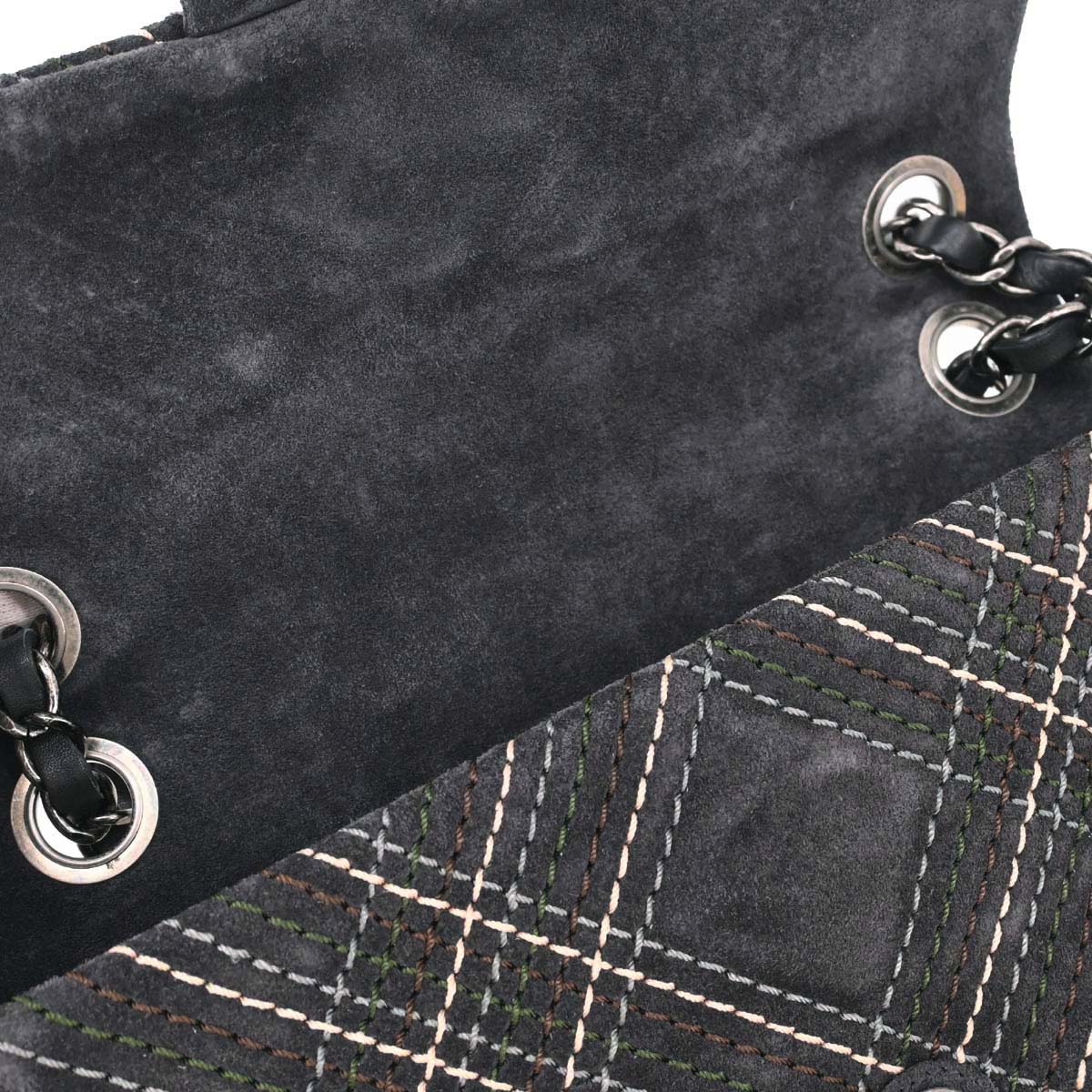 Chanel 2013-2014 Gray Suede Paris-Edinburgh Saltire Single Flap Shoulder Bag