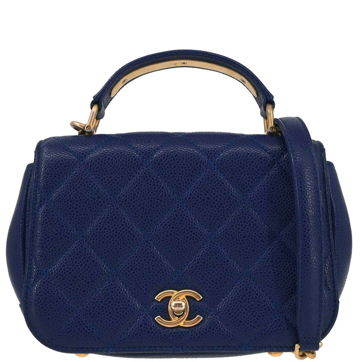 Chanel 2017-2018 Blue Caviar Skin Coco Handle 2way Shoulder Handbag