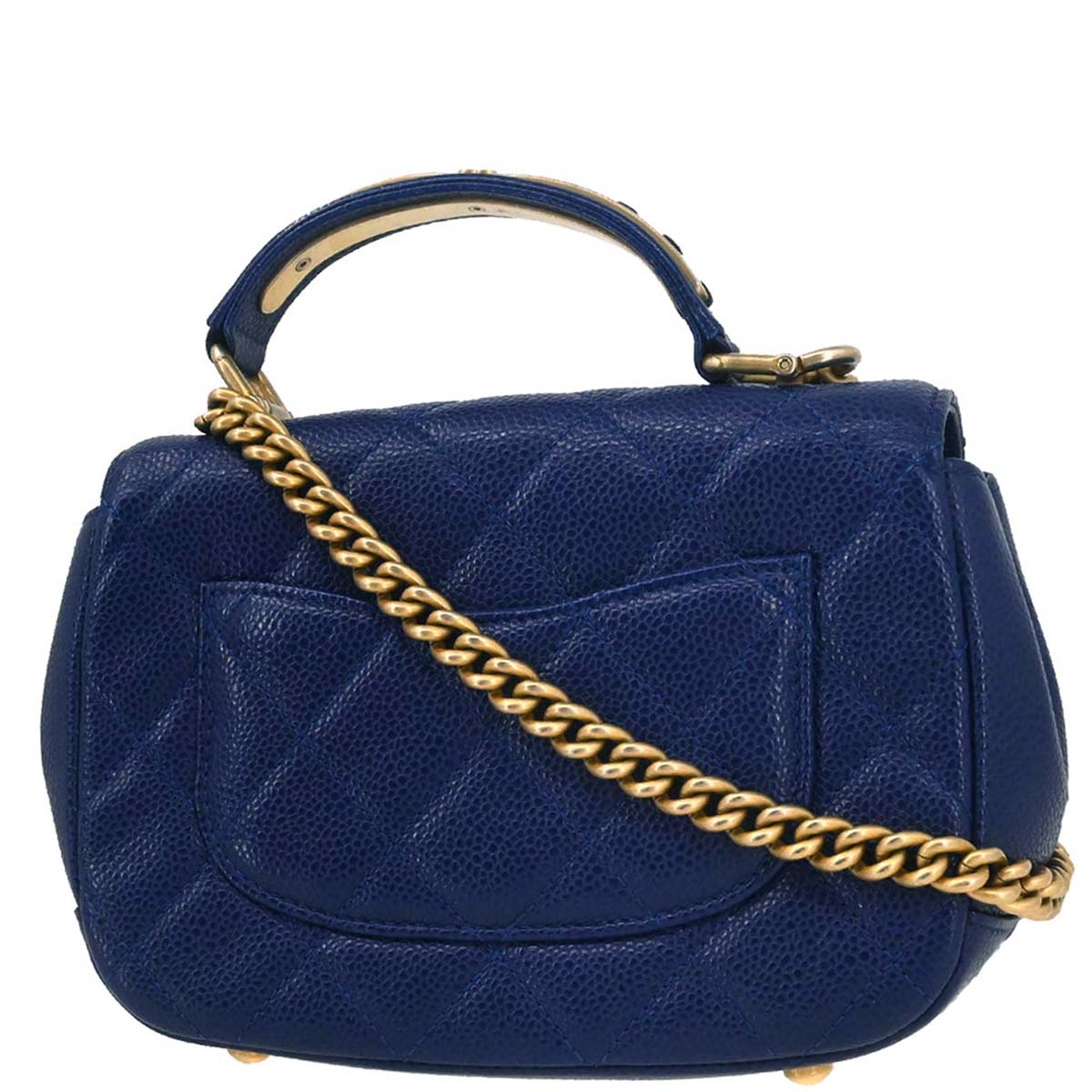 Chanel 2017-2018 Blue Caviar Skin Coco Handle 2way Shoulder Handbag