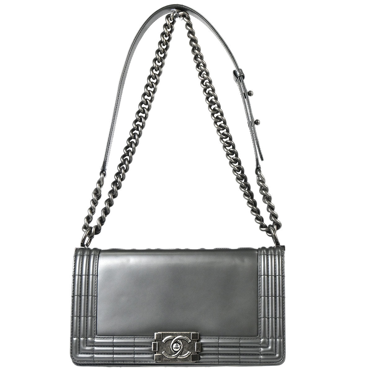 Boy Chanel Gray Patent Leather Medium Shoulder Bag