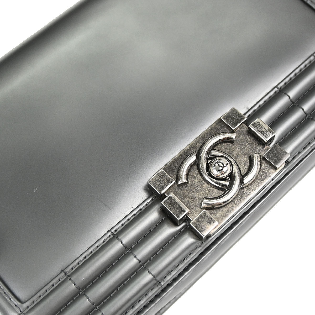 Boy Chanel Gray Patent Leather Medium Shoulder Bag