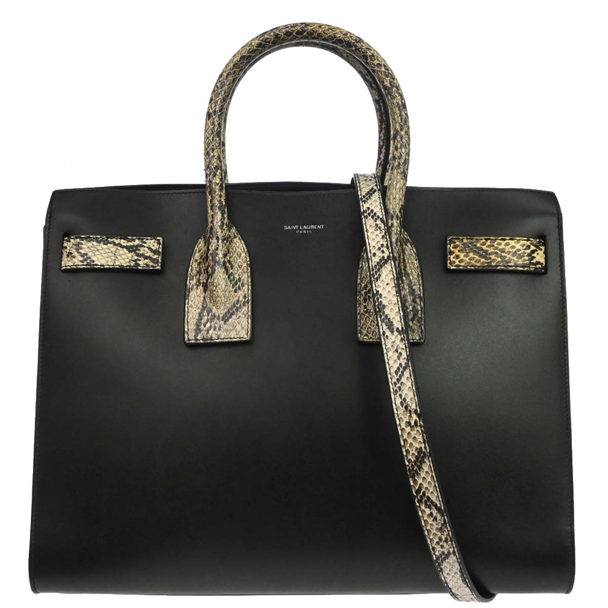 Saint Laurent * Black Python Sac de Jour 2way Shoulder Handbag
