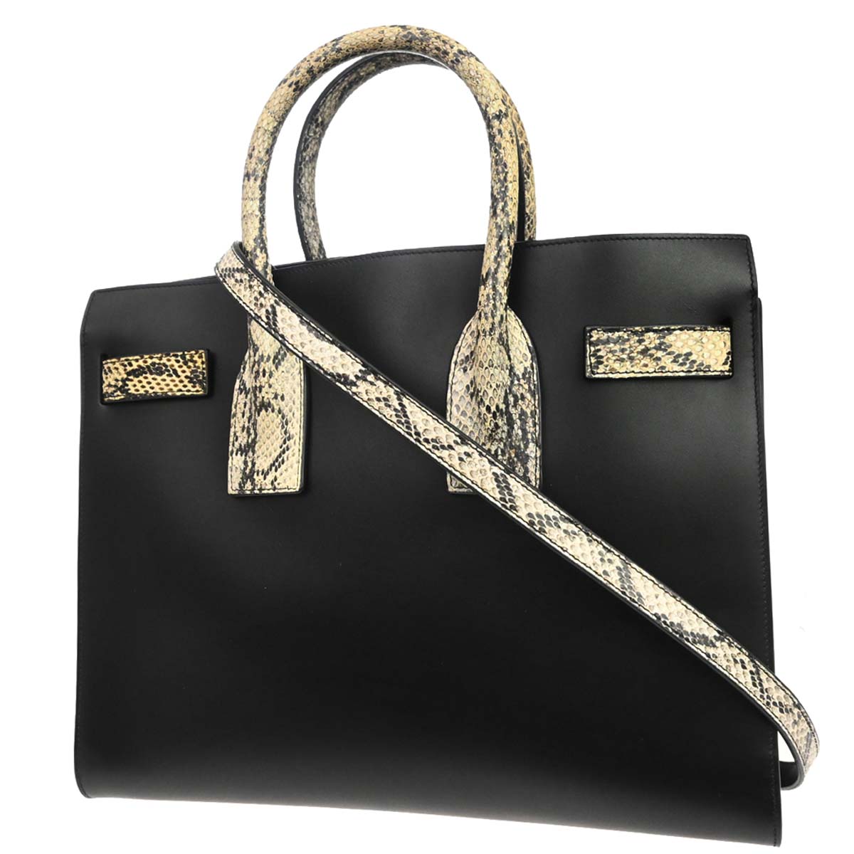 Saint Laurent * Black Python Sac de Jour 2way Shoulder Handbag