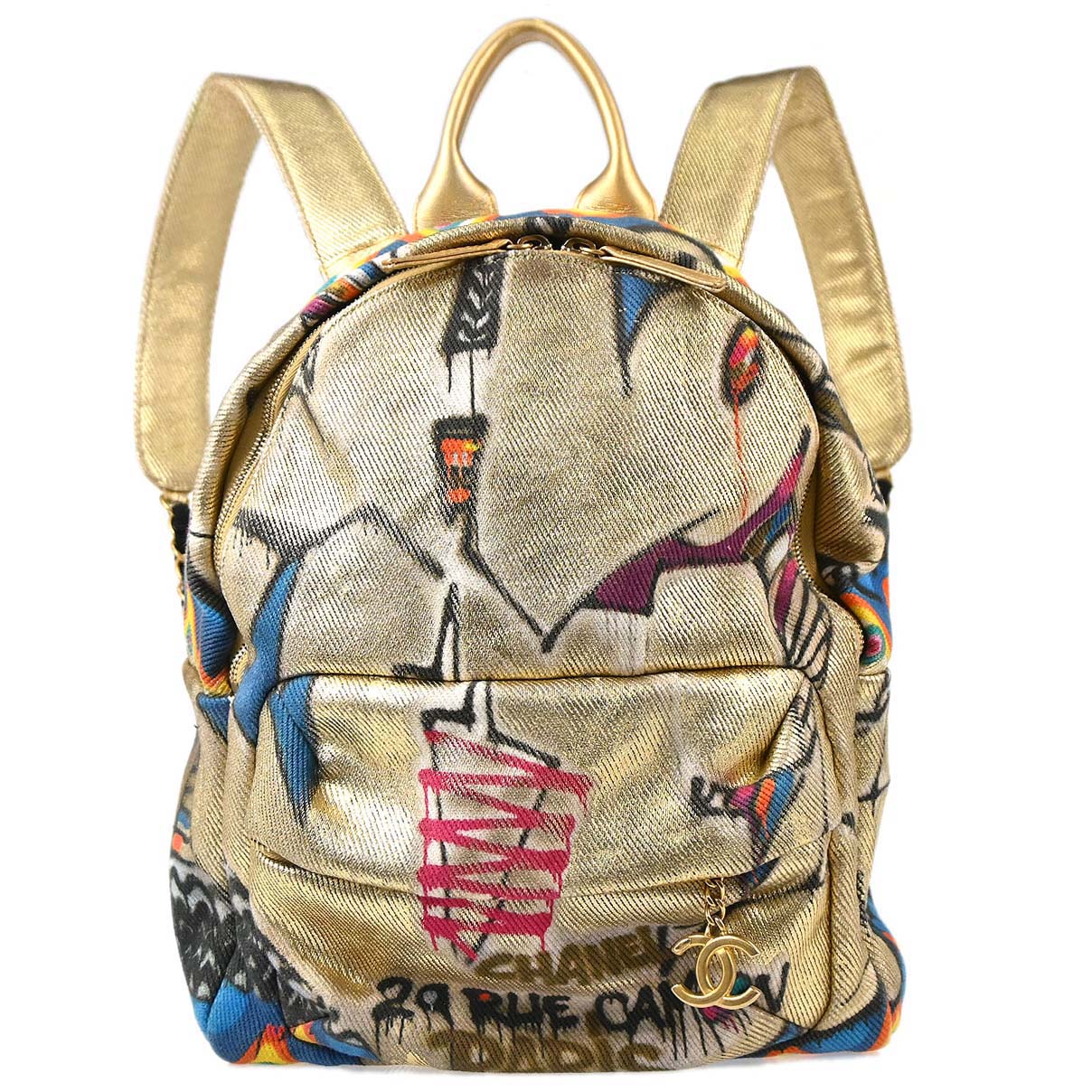 Chanel Gold Canvas Graffiti Street Spirit Backpack