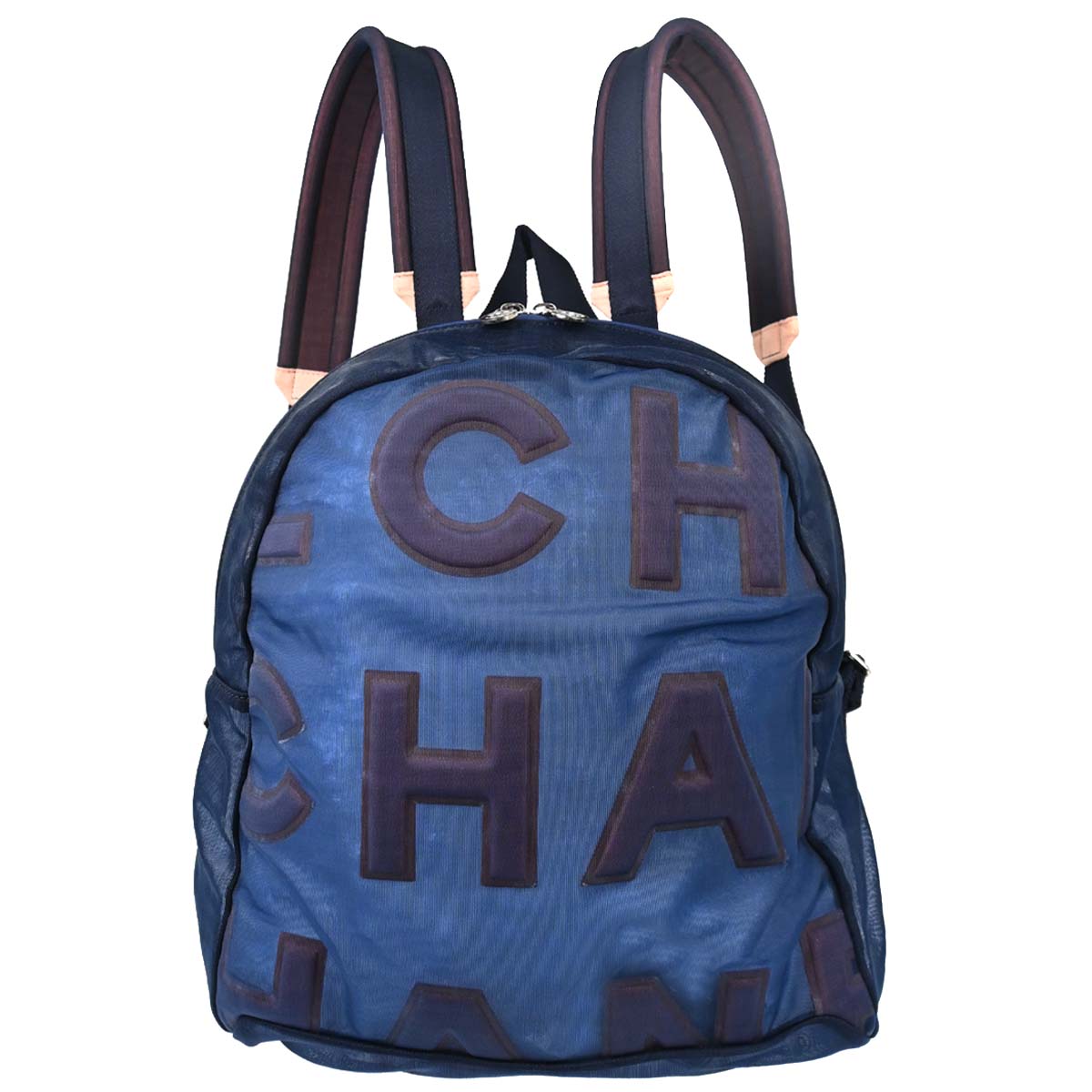 Chanel 2019 Blue Nylon Mesh Doudoune Logo Backpack