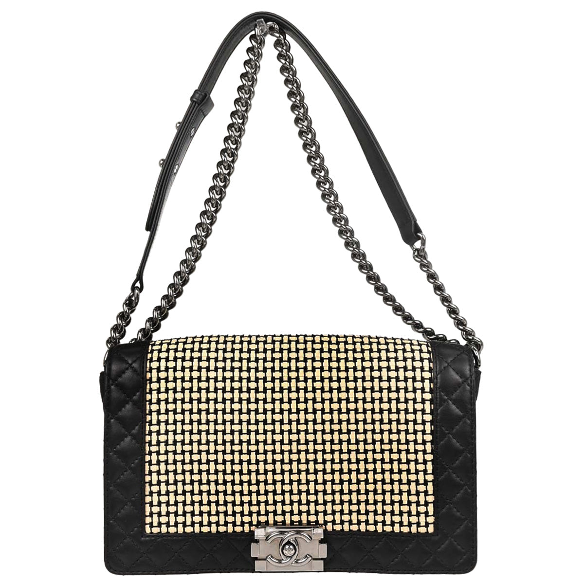 Boy Reverso Chanel Black Beige Lambskin Medium Shoulder Bag