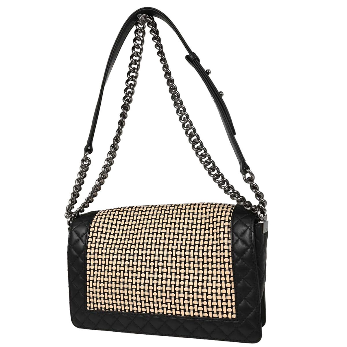 Boy Reverso Chanel Black Beige Lambskin Medium Shoulder Bag