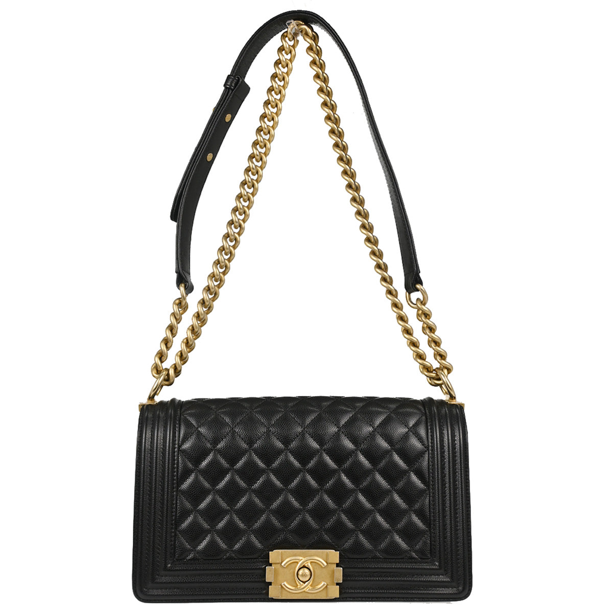 Boy Chanel 2019 Black Caviar Skin Medium Chain Shoulder Bag