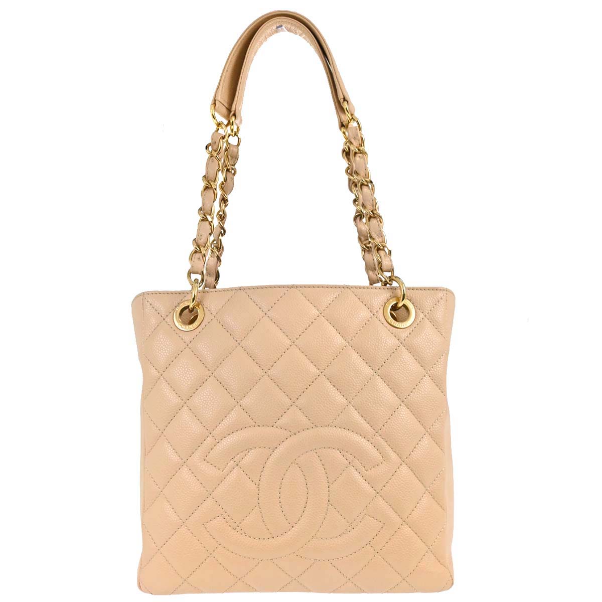 Chanel Beige Caviar Skin Petite Shopping Tote PST Chain Handbag